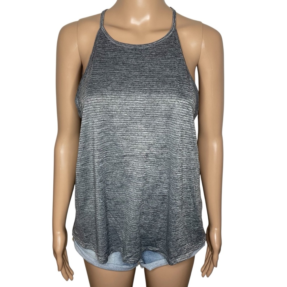 Old Navy Active Go-Dry Gray Striped Round Neck Racerback Athletic Tank Top